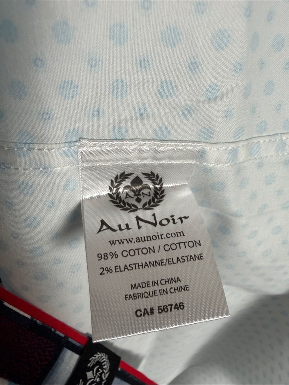 Au Noir Men's White Long Sleeve Dress Shirt with Light Blue Pattern - Picture 7 of 9